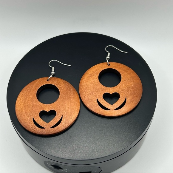 Artisan Jewelry - Artisan Crafted - Wooden Heart Cutout Earrings